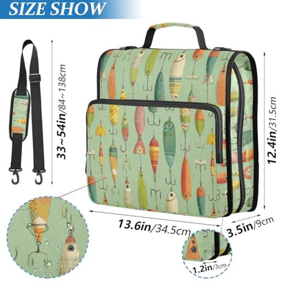 Vintage Fishing Lures 3 Ring Zipper Binder with Strap 1.5 inch 500 Sheet Capacity File Folder Storage Organizer