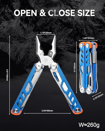 15-in-1 Multitool Pliers, Blue, Stainless Steel | with Sheath - color: Blue