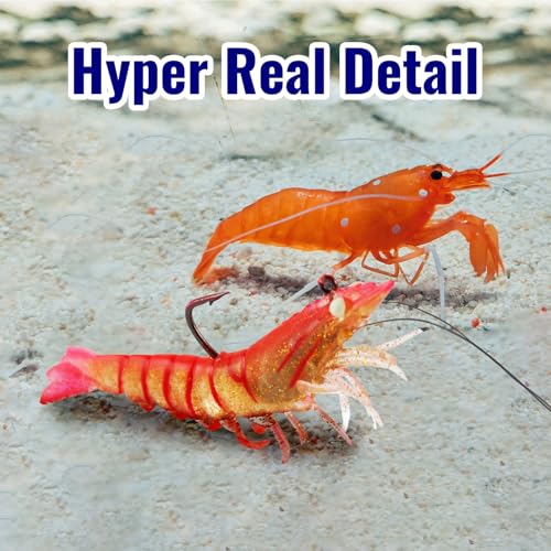 3Pcs Shrimp Fishing Lures for Saltwater and Freshwater Soft Bait Pre-Rigged Glow Eyes Lifelike Silicone Prawn Jig for Bass Trout Redfish Flounder Crappie Snook Walleye Fishing - color: 3 in 3pcs