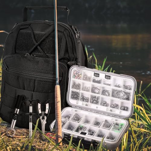 397 Pcs Fishing Accessories Kit Tools Include Backpack Fishing Tackle Box with Hooks Weights Sinkers Spinner Blade Gear - color: Black, size: Simple Style