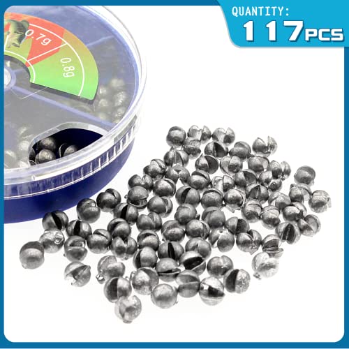 205pcs/117pcs Fishing Weight Sinker 5 Sizes/6 Sizes Lead Weights Round Split Shot Sinker Drop Lead Weights No-Roll Olive Heart Removable Fishing Line Sinkers Kit - color: B-round sinkers 117pcs 6sizes