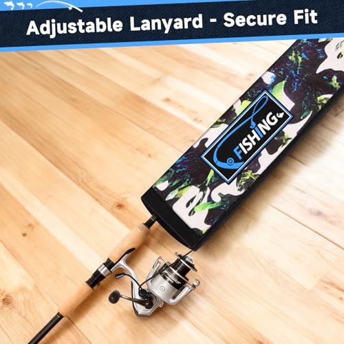 Neoprene Fishing Rod Sleeves for Casting, Spinning, Trolling Pole - Protective Cover Rod Sock with Hanging Loop & Lanyard- Floating, Puncture Resistant, Lightproof - size: 58", style: 8 Pcs