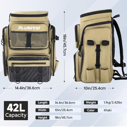 PLUSINNO Tool Bags Backpack Tackle Bag, Water-Resistant Fishing Backpack with Rod Holder, Ideal Fishing Gifts for Men…