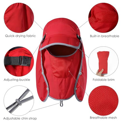 GADIEMKENSD UPF 50+ Folding Fishing Hat 360 Outdoor Sun Hat - color: Red