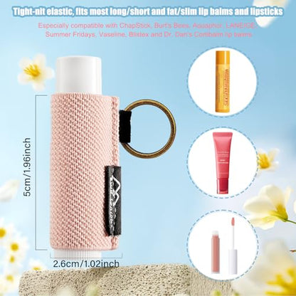 WK IEASON Lip Balm Holder Keychain for LANEIGE, Summer Fridays, Small Christmas Gifts Stocking Stuffers for Teen Girls, Lip Gloss Holder Compatible With Chapstick, Burt's Bees Elastic Lipstick Holder - color: Black/Orange/Beige/Green