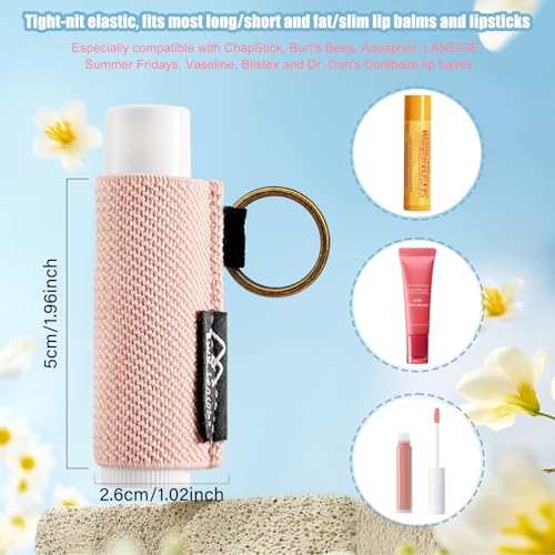 WK IEASON Lip Balm Holder Keychain, Stocking Stuffers for Teen Girls, 3PCS Clip on Lip Gloss Holder Compatible With Chapstick, Burt's Bees Sleeves Holder Key Chains Women Cute Elastic Lipstick Holder - color: Black/Green/Rose