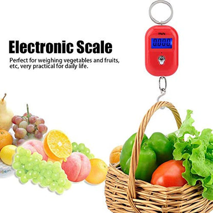Mini Electronic Scale, Fish Weighing Scales Red Portable 25Kg/5G Hanging Scale Digital Pocket Key Chain Weight Hook Kitchen Food Weight Gauge Measuring Tools with Backlight for Home Farm Market
