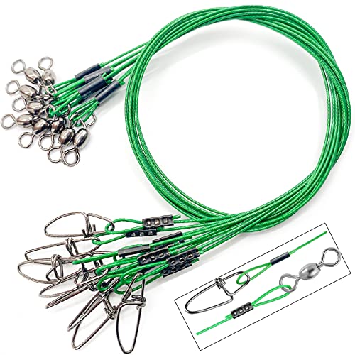 YOTO Steel Fishing Leaders Wire丨125LB Heavy Duty Saltwater Fish Leader丨High Strength Leader with Swivel and Snap - color: green-15pcs
