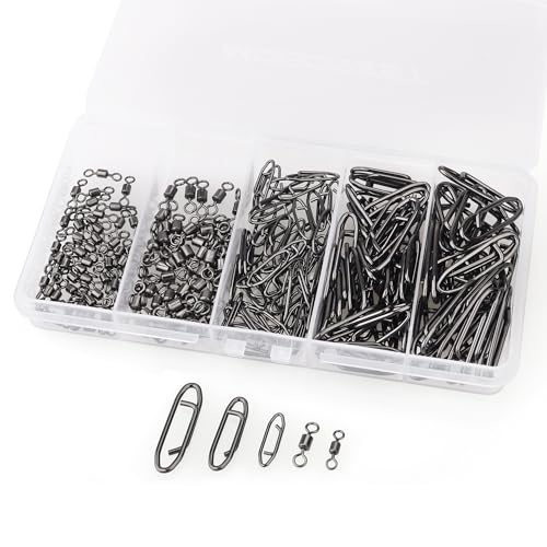 MOBOREST Fishing Swivels Snap Swivels Barrel Swivels with Snaps | coastlock snap, secure lock, 360° rotation, anti line twist, quick lure swap, 5 sizes, saltwater & freshwater fishing tackle