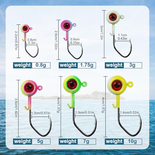 Painted Crappie Jig Heads 3D Eyes Fishing Hooks with Wire Keeper Lures for Crappie Panfish Bass Fishing Jig Hooks Assortment 1/16 oz 1/8 oz 3/16oz 3/8 oz 1/4 oz - size: Mix Size-30 pcs