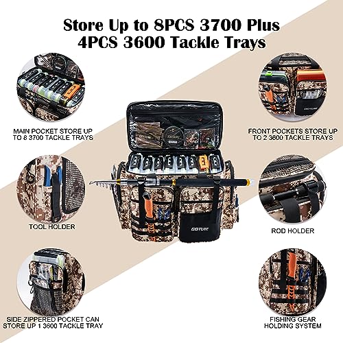Goture Large Tackle Bag,Store Up to 8PCS 3700 Plus 4PCS 3600 Tackle Trays(Not Included),Water Resistant Saltwater Gear Storage Big Fishing Bag with EVA Bottom,Gifts for Men(21.65"x11.8"x15.16")-Khaki - color: A1 Khaki Extra Large Without Trays
