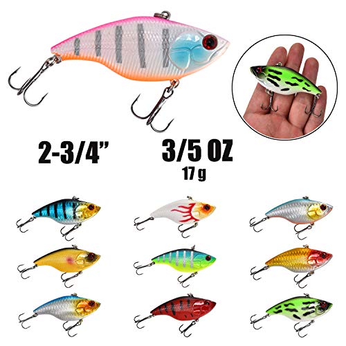 NOBONDO 10 PCS Lipless Crankbait Fishing Lures for Saltwater Freshwater – 3/5 OZ VIB Lures with 3D Eyes, Sinking Vibe Crank Baits Swimbaits Minnow for Bass Trout Catfish Pike Walleye