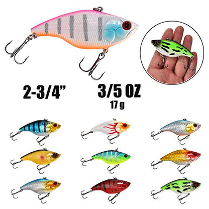 NOBONDO 10 PCS Lipless Crankbait Fishing Lures for Saltwater Freshwater – 3/5 OZ VIB Lures with 3D Eyes, Sinking Vibe Crank Baits Swimbaits Minnow for Bass Trout Catfish Pike Walleye