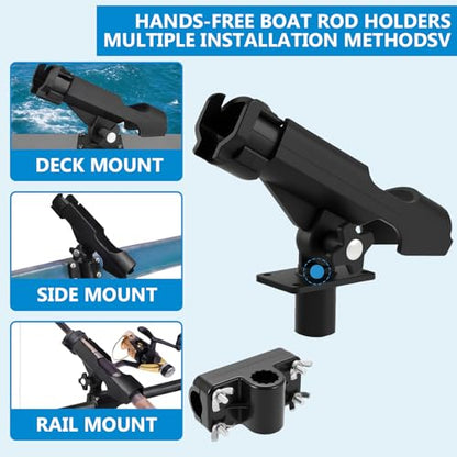 Sanwuta 4 Pack Adjustable Fishing Rod Holder Deck Mount Set, Boat Raft Fishing Holder Mounts Bracket with Clamp Base for Marine Fish Tackle Pontoon Kayak Gear Accessories