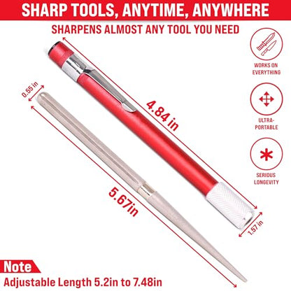 Serrated Knife Sharpener Rod - Retractable Diamond Sharpening Rod - Ultra Portable Diamond Knife Sharpener Rod - Mini Pocket Sharpener for Outdoor Hunting Fishing (FE-RDSR) - size: Standard