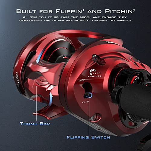 KastKing MegaJaws Elite Baitcasting Fishing Reel, New AutoMag Dual Braking System, Only 6.7oz, 17.64 LBs Carbon Fiber Drag, 11+1 Shielded BB, High Speed 5.4:1 to 9.1:1 Gear Ratios - size: Right - 9.1:1, style: Megajaws Elite