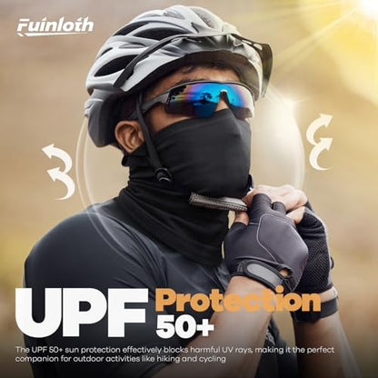 Fuinloth Neck Gaiter, 6 Pack Cooling UV Protection Bandana Face Mask Gator | Breathable Sweat Wicking, UPF 50, Sun Wind Dust Shield, Quick Dry & Washable, 95% Polyester 5% Spandex - color: Black+gray+camo+ink-blended Blue+jungle Leaf+camo Sand