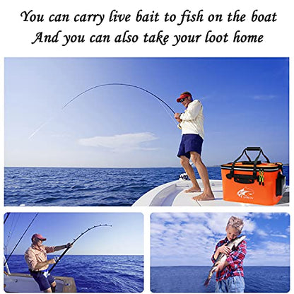 Grneric Fishing Bucket, 6Gallon/8Gallon/10Gallon Foldable Fish Bucket,Live Fish Container Multi-Functional Live Fish Bait Bucket,Outdoor Camping EVA Fishing Bag and Fish Protection Bucket - color: 38l/10gallon(orange)