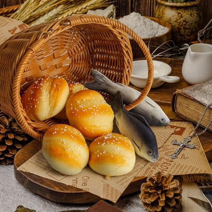 Shappy 8 Pcs Jesus Miracle Loaves and Fish Decorations Include 2 Fake Fish and 5 Fake Artificial Bread with a Basket Sunday and Religious Learning Activities (Ocean Carp) - style: Ocean Carp
