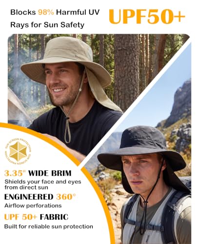 Home Prefer UPF 50+ Wide Brim Sun Hats with Neck Flap Sun Protection Hat for Men Women Gardening Fishing Summer Bucket Hat - color: Light Vert Khaki