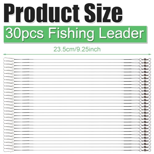 30pcs Fishing Leaders, Stainless Steel Leader Wire with Swivel Buckle Fishing Leaders Line Connecting Fishing Tackle Lure or Hook, for Saltwater and Freshwater (Black) - size: 9.25 inch