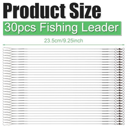 30pcs Fishing Leaders, Stainless Steel Leader Wire with Swivel Buckle Fishing Leaders Line Connecting Fishing Tackle Lure or Hook, for Saltwater and Freshwater (Black) - size: 9.25 inch