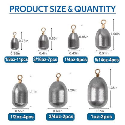 Fishing Weights Sinkers Kit Assorted Bass Casting Weights Iron Fishing Weights Water Drop Bell Sinkers Catfish Weights Sinkers for Saltwater Freshwater Fishing - style: 35pcs