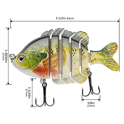 BASSDASH SwimPanfish Multi Jointed Panfish Bluegill Swimbaits Hard Topwater Bass Lures Fishing Lure Crank Saltwater 3.5in/0.85oz - color: Bluegill
