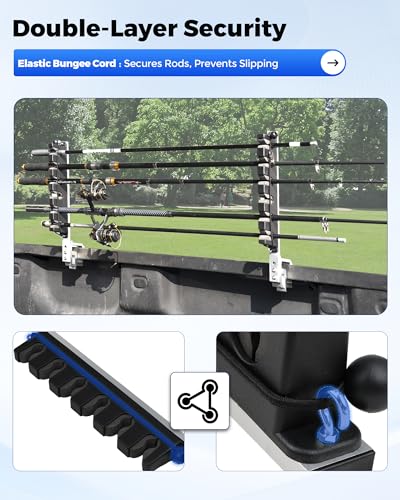 Aluminum Fishing Rod Holder for Truck Bed Holds 4 Fishing Rods, Truck Bed Fishing Rod Holder for Pickup, Gift for Truck Owners, Fishing, Outdoors, Dad, Family
