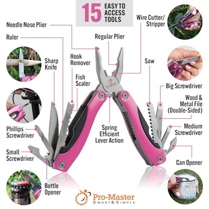 Pink Multitool 15-in-1 for Mom, Wife, Daughter, Grandma, Practical EDC Multi Tool Pliers, Pocket Knife with Safety-Locking, Great for Hiking, Camping, Simple Repairs, Car Glove Box - style: Pink Multitool