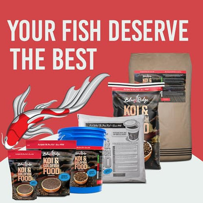 Blue Ridge Koi Fish Food 14lb - Koi Food Mini Growth Formula, Goldfish Food, Premium Fish Food for Ponds, Ponds Fish Food, Floating Pond Pellets - size: 14 Pound (Pack of 1)