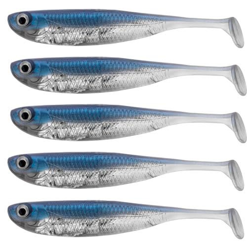 QualyQualy Soft Plastic Swimbait Paddle Tail Shad Lure Soft Bass Shad Bait Minnow Paddle Tail Swim Bait for Bass Trout Walleye Crappie - 2.75in, 3.14in, 3.94in, 5in - color: 1#, size: 3.94in - 5Pcs