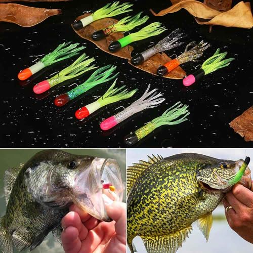Crappie Jigs Kit with Tube Baits, 120pcs Soft Plastic Crappie Lures (12 Colors) & 10 Jig Heads for Panfish & Trout Fishing - color: Tri-Color Tube Collection Kit 130-Piece