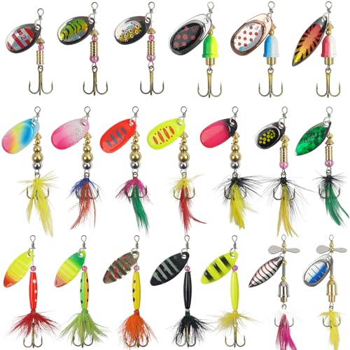 Spinner Baits Bass Lures Rooster Feather Tail Trout Lures Hard Metal Inline Spinner Bait Fishing Lure for Bass Salmon Trout - style: 20pcs Spinnerbaits Kit
