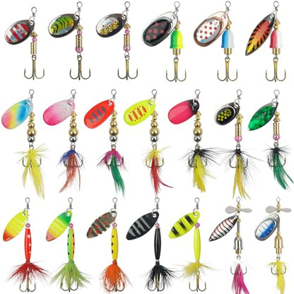 Spinner Baits Bass Lures Rooster Feather Tail Trout Lures Hard Metal Inline Spinner Bait Fishing Lure for Bass Salmon Trout - style: 20pcs Spinnerbaits Kit