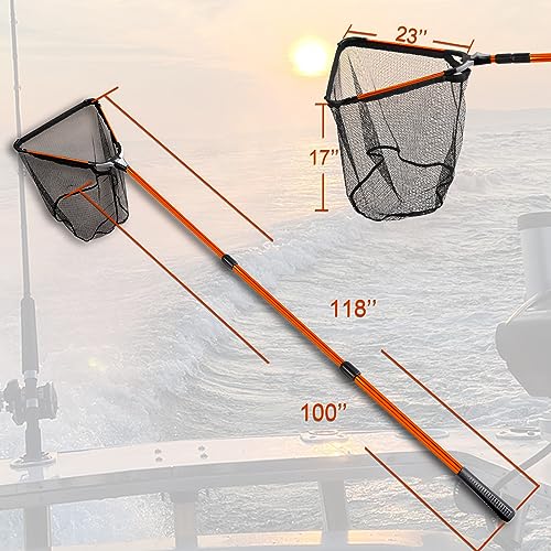 Fiblink Folding Aluminum Fishing Landing Net Fish Net with Extending Telescoping Pole Handle - size: 59-118 inches (Extend Length)