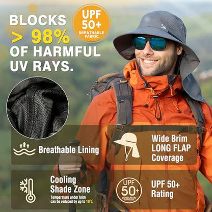 Oversized XL XXL Mens Sun Hat Big Head Neck Flap Shade Waterproof UPF50+ Wide Brim Hat Fishing Safari Hiking - color: Army Green, size: Large-X-Large