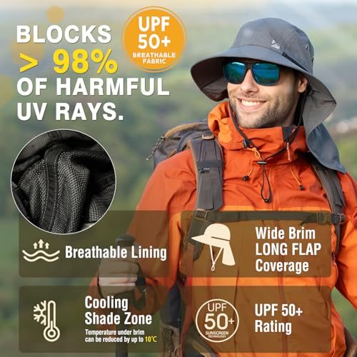 Oversized XL XXL Mens Sun Hat Big Head Neck Flap Shade Waterproof UPF50+ Wide Brim Hat Fishing Safari Hiking - color: Army Green, size: Medium-Large