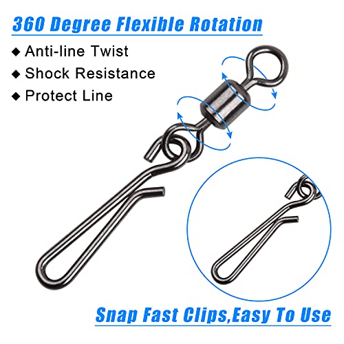 AGOOL Fishing Swivels Snaps Fishing Quick Clips, 60/200pcs Rolling Barrel Swivels with Quick Clips Snaps Swivels High Strength Speed Clips Connector Freshwater Saltwater Fishing Tackle - color: 6#-60pcs