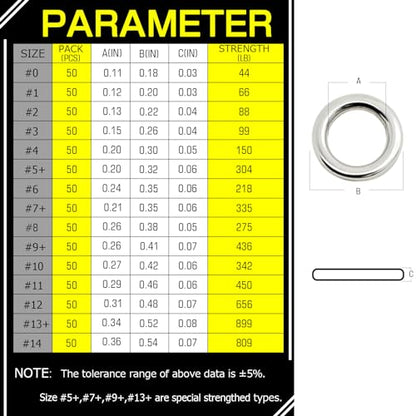 AMYSPORTS High Strength Solid Ring Fishing Lure Connector Fishing Rings Kit Line Saltwater Solid Ring Fishing Freshwater Loop - size: Size7+ (335lb) 50 pcs