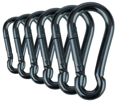 Black & Silver Zinc-Galvanized Heavy Duty Bushcraft Carabiner Spring Snap Clip Link Hooks 200-500lb Load 2, 6 & 12 Packs - color: 7cm (2.8in) Black 6 Pack