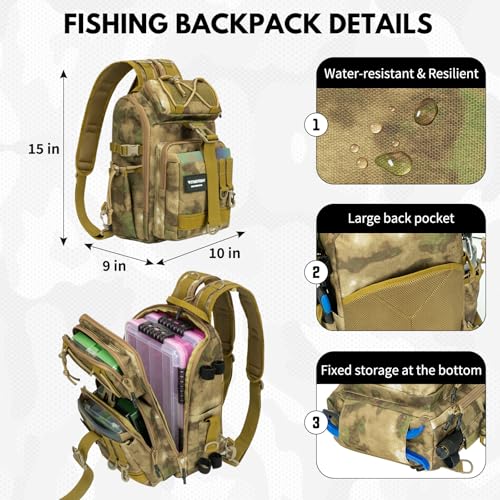 THKFISH Telescoping Fishing Rod and Reel Combo with Backpack, Carbon Fiber Travel Fishing Pole Spinning Reel Kit with Fishing Lures, Fishing Tools Kit for Men - color: Khaki Backpack With Fishing net, size: 39IN