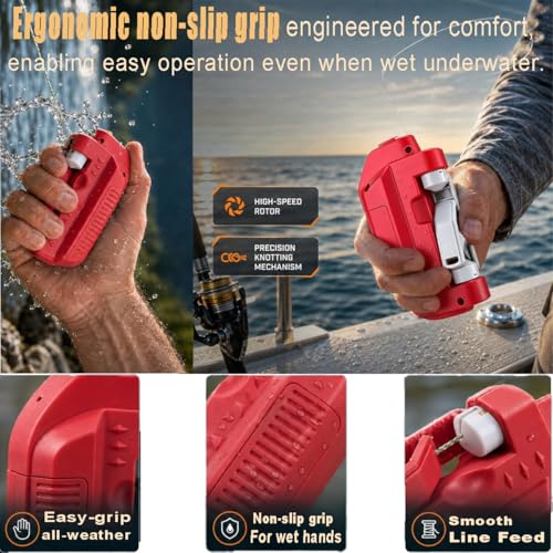 Electric Knot Assist -Automatic Electric Fishing Knot Assist Machine | Quickly ties GT & FG knots, portable line tying device, professional fishing gear for river, reservoir, lake and coastline - color: Red+Grey
