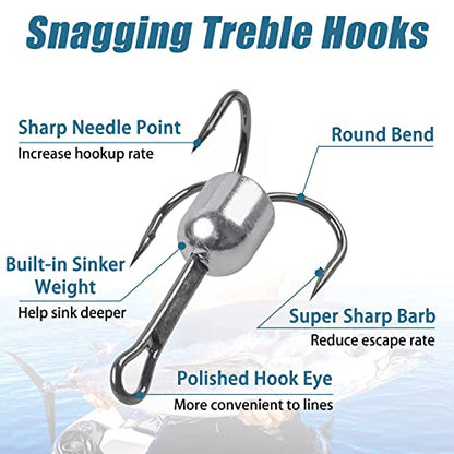 Snagging Hooks Weighted Treble Hooks - 4PCS/8PCS Sharp Treble Fishing Hooks with Weight for Bass Salmon Gator 5/0 6/0 8/0 10/0 - style: 10/0-2.5oz-4pcs