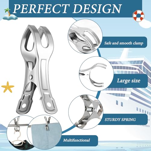 Hushee 8 Pack Marine Boat Rail Towel Clips Storm Proof Metal Large Clips Pontoon Boat Towel Organizer Heavy Duty Clothes Pins Outdoor Laundry for Beach Pontoon Fishing Cruise Travel
