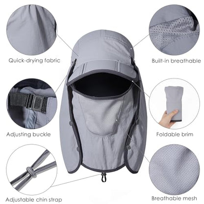 GADIEMKENSD UPF 50+ Folding Fishing Hat 360 Outdoor Sun Hat - color: Light Grey