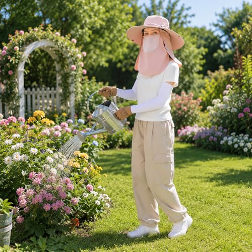 Sun Hat Unisex Face Coverage Shield Neck Flap Cap Garden Lawn Work Sports Hiking Fishing Hats - color: Pink