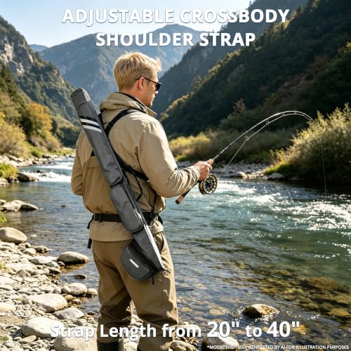 PEKREWS Fly Rod Case, 30.5" Fishing Rod Bag Fit 9' 4-Piece Fly Rod and Reel with 2 Side Pockets, Padded Reel Pouch, Shoulder Strap, Portable Travel Fly Rod Tube, Fishing Pole Holder For Angler, Grey - color: Grey