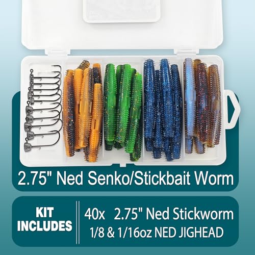 Senko Worms for Bass Fishing, Wacky Worms, Reaction Lure, Soft Plastic Bait for Ned rig, Fishing Lure Kit for Freshwater Bass - size: Senko02