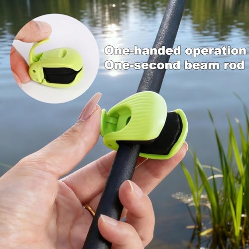 Fishing Rod Holder Clip with EPDM Non-Slip Strap, Portable Pole Tie and Wrap Organizer for Spinning, Casting and Telescopic Rods, Protective Rod Band for Travel and Storage